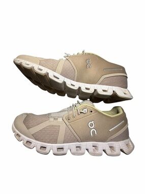 On Running Cloud Neutral Beige and Green Running Sneakers Womens 8